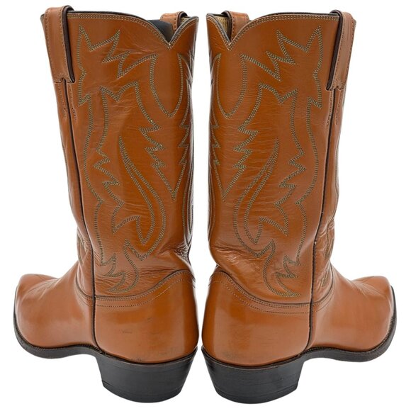 Vintage Justin Mens 10.5E Wide Pumpkin Orange Tan Leather Cowboy Western Boots - Picture 5 of 16